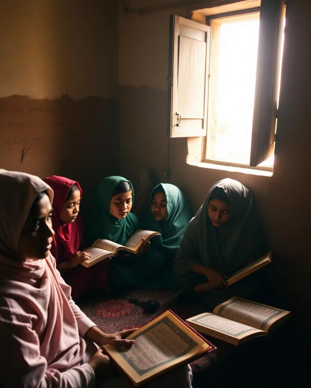 Children reciting the Quran in the Sangam madrasa